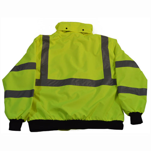 Petra Roc LBJ-C3-5X Waterproof Safety Bomber Jacket High-Vis Lime ANSI Class 3, with Removable Fleece Liner & Roll Away Hood, 5X