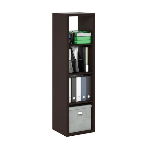 Furinno CUBICLE Book Shelf, Vertical 4-Cube Bookshelf, Extra Thick Horizontally & Vertically Reversible Bookcase with Open Back, 14.6" x 16" x 58",For Living Room, Bedroom, Home Office, Black Dark Oak