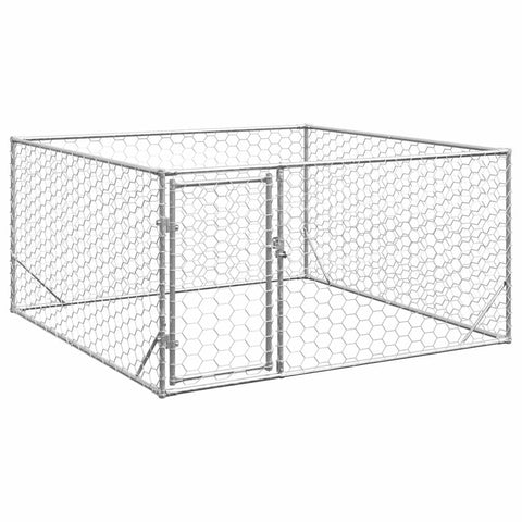 vidaXL Large Outdoor Dog Kennel Grey | 6.6X6.6X3.3ft Galvanized Steel Pet Enclosure with Secure Locking Mechanism for Large Breeds