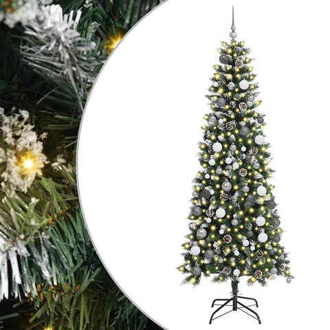 vidaXL Artificial Christmas Tree with 300 LEDs Green 82.68 in, Chic Cone Christmas Tree for Living Room, LED Lights, Portable Holiday Style, Minimalist Decor