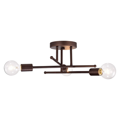 Benjara CH2R419RB21-SF3 Ironclad Industrial 3 Light Semi-Flush Ceiling Fixture 21" Wide, Oil Rubbed Bronze