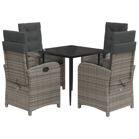 vidaXL Garden Dining Set 5 Pieces with Grey Polyrattan Cushions