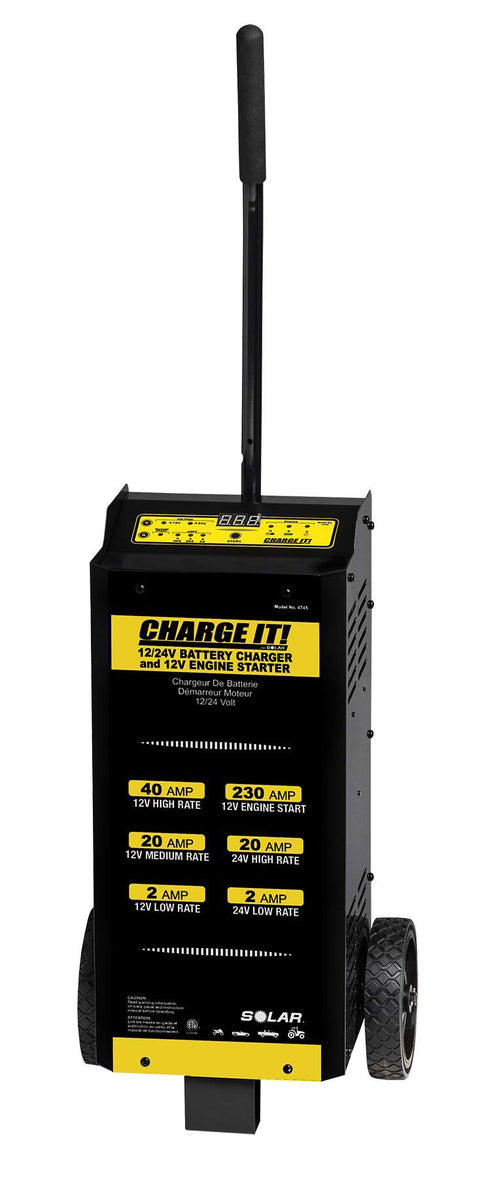 Clore Automotive CHARGE IT! 12/24V WHEELED BATTERY CHARGER with ENGINE START, black/yellow (4745)