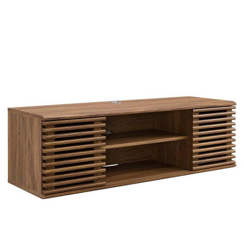 Modway Render 46" Mid-Century Modern Wall Mount Media Console TV Stand, 46 Inch, Walnut