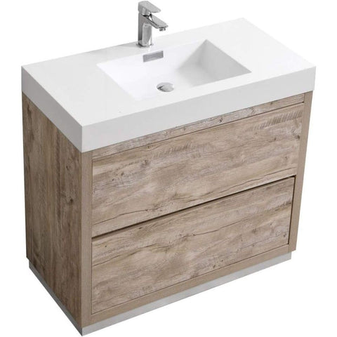 Oakestry Bliss 36 Inch Free Standing Bathroom Vanity Nature Wood Finish Modern Cabinet with Integrated Ceramic Sink and Soft Close Drawers for Small and Medium Size Bathrooms