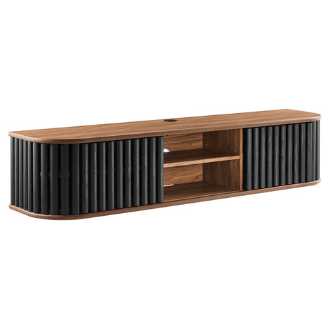 Modway Fortitude Wall-Mounted Wood TV Stand for TVs up to 70" in Walnut/Black