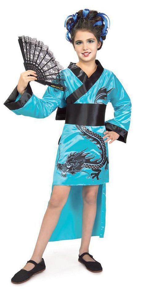 Child's Teal Dragon-Lady Costume, Large