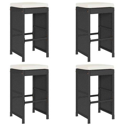 vidaXL High Garden Bar Stools Cushions 4pcs PE Rattan Black Stool, Outdoor Bar Stool, Bar Chair, Garden Stool