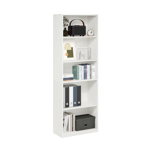 Furinno GEHRY Book Shelf, 5-Tier Bookshelf with Open Shelf, Standing Bookcase with Adjustable Shelves, 11.6 x 24.8 x 71.4, for Living Room, Bedroom, Home Office, White