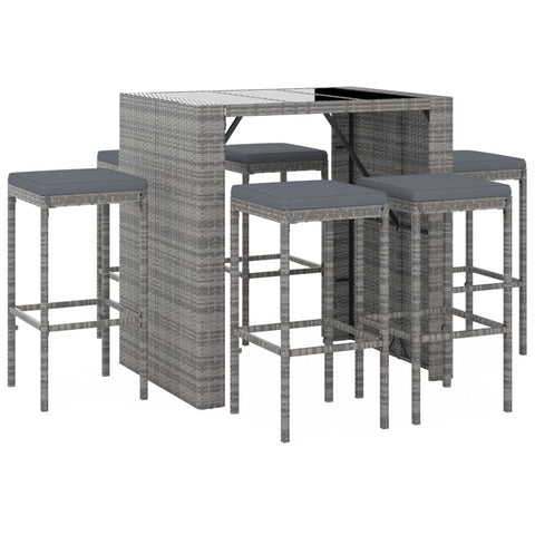 vidaXL Patio Bar Set 7 Piece, Outdoor Patio Wicker Bar Set with Cushions, Bar Table and Chair Set for Backyard Porch Bistro Balcony, Gray Poly Rattan