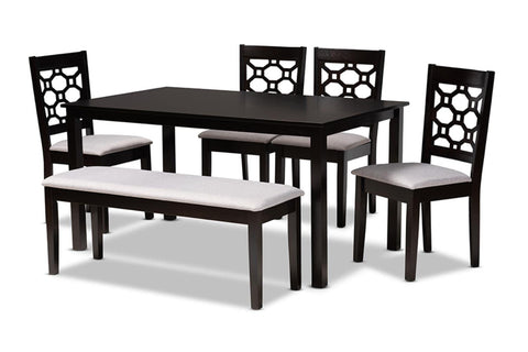 Baxton Studio Grey Upholstered and Brown Finished Wood 6-Piece Dining Set