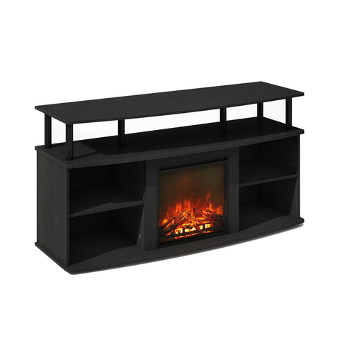 Furinno Jensen Fireplace TV Stand, NO Heat Decorative Electric Fireplace Corner TV Stand for TV up to 55 Inch, with Open Shelving Storage, for Living Room, Americano/Black