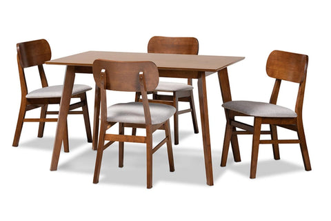 Baxton Studio Euclid Grey and Walnut Brown Finished Wood 5-Piece Dining Set