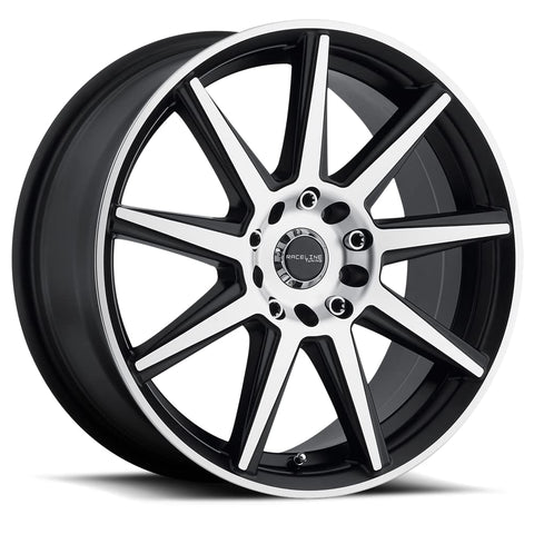 Raceline Wheels 144M Storm Wheel Black W/Machined Finish 16X7"5X100/5X114.3 Bolt Pattern +40mm Offset/(5.57"B/S) 9 Spoke Aluminum Passenger Car Wheels, Full Size Replacement Black Car Rims