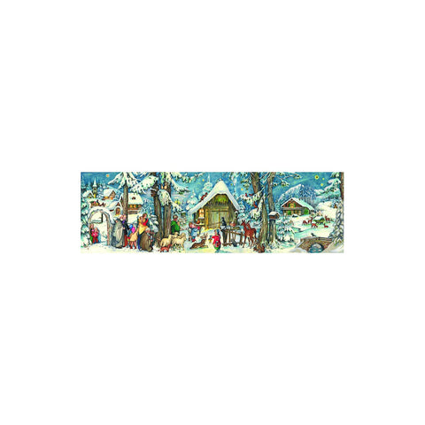 Alexander Taron ADV205 Sellmer Advent-Village/Forest Panorama Scene-8.25" H x 27" W x .1" D, Blue