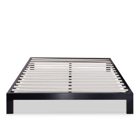 King Size Modern Black Metal Platform Bed Frame with Wood Slats
