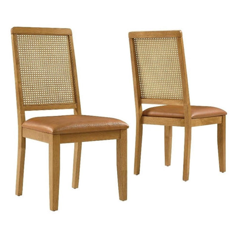 Modway Arlo Wood and Faux Rattan Dining Chairs Set of 2 in Natural Natural Tan - Modern Farmhouse Accent Chairs - Vegan Leather Upholstered Chairs for Dining Room