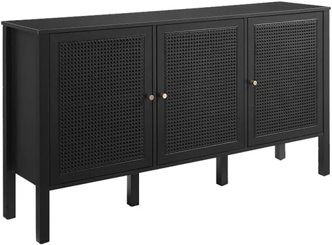 Crosley Furniture Perry Modern Rattan Sideboard Buffet Cabinet with Storage Cabinets, Credenza, TV Stand, Black