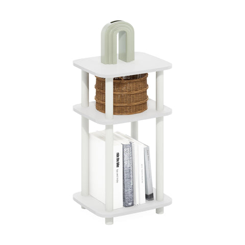 Furinno JUST Side Table, 3-Tier Turn-N-Tube End Table with Open Shelf, Round Curve Corner Night Stand, Bedside Table, Easy Assembly, for Living Room, Bedroom, White