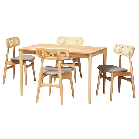 Baxton Studio Tarana Grey Fabric and Natural Oak Wood 5-Piece Dining Set