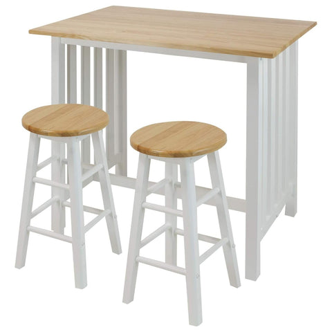 Oakestry 3 Piece Breakfast Set White Solid Hardwood Top Kitchen Dining Table Chairs Compact Space Saving Wooden Bistro Set Modern Durable Stylish Home Apartment Breakfast Nook Furniture Seating
