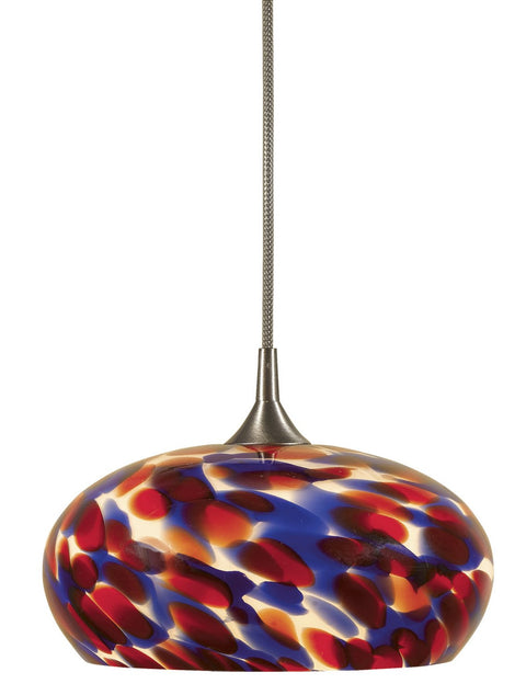 Cal Lighting UP-968/6-BS Pendant with Red and Blue Art Glass Shades, Brushed Steel Finish