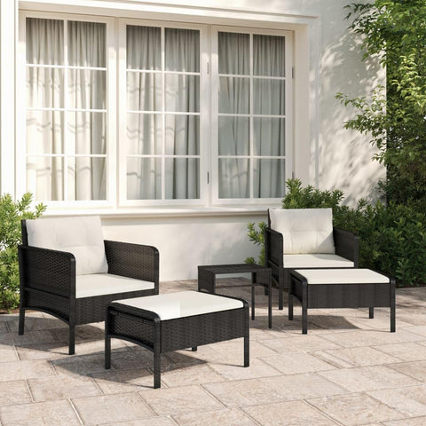 Oakestry 5-Piece Garden Lounge Set Black & White PE Rattan with Metal Frame, Small Patio Outdoor Seating Set