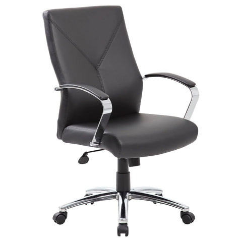 Oakestry Black LeatherPlus Executive Chair Chrome Metal Arms Soft Arm Pad Design Swivel Adjustable Height Comfortable Cushioned Seat Office Desk Chair Professional High Back Stylish Workspace Seating