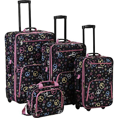Rockland Fashion Softside Upright Luggage Set, Telescoping Handles, Peace, 4-Piece (14/19/24/28)