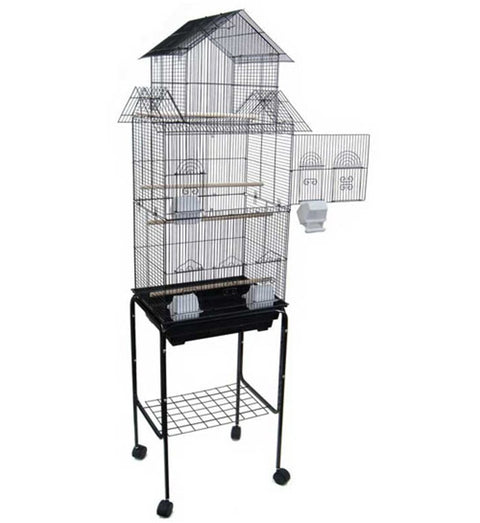 YML 6844 3/8" Bar Spacing Tall Pagoda Top Bird Cage with Stand, 18" x 14"/Small, Black