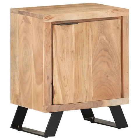 vidaXL Bedside Cabinet - 15.7"x11.8"x19.7", Solid Acacia Wood with Live Edges, Ample Storage, Steel Legs, Unique Wood Grains