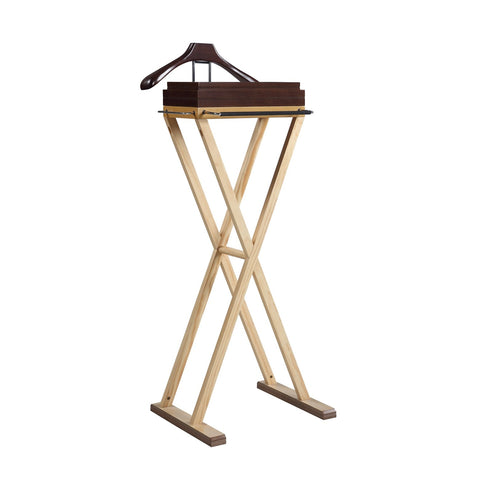 Proman Products Laguna Wooden Valet Stand with Hanger, Two Stackable Trays, Tie Bars, Trouser Bar