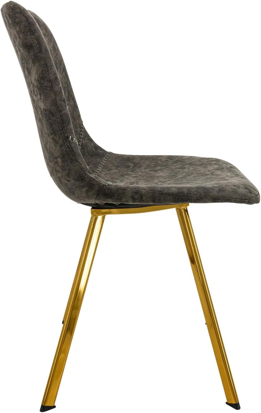 LeisureMod Markley Modern Leather Kitchen and Dining Chair with Gold Legs Set of 2, Grey