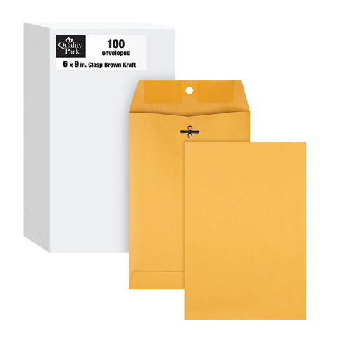 Quality Park 6x9 Clasp Envelopes, Extra Heavyweight 32 lb. Manila Kraft Envelopes, Gummed Seal and Clasp for Storing or Mailing, 100/Box (QUA37755)