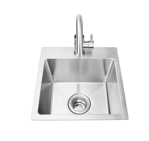 Bull Outdoor Products 18" Stainless Steel Sink & Faucet – Under & Over Mount All-in-One Kit – 304 Grade Stainless Steel, Includes Drain, Catch & Water Lines