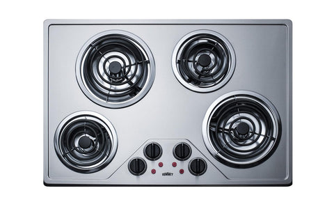 Summit 30" 4 Burner Electric Cooktop, 230 Volt Coil Electric Cooktop, ADA compliant, Stainless Steel - CR430SS