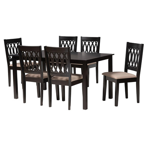 Baxton Studio Florencia 59.06-inch W Dining Set, Beige/Espresso Brown, 7-Piece