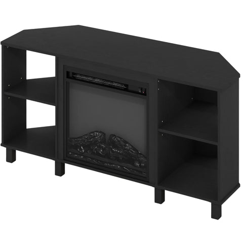 Oakestry Corner TV Stand with Electric Fireplace, Americano Finish, 4 Open Storage Compartments, Entertainment Center for TVs up to 55 Inches