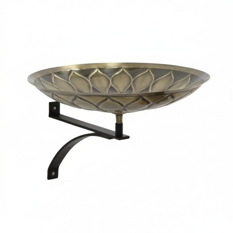 Oakestry Wall Mount African Daisy Birdbath Bracket Brass Antique Patina Wrought Iron Black Outdoor Garden Decorative Wildlife Water Bowl