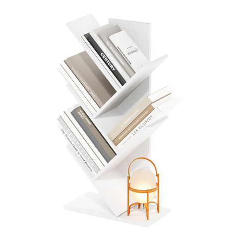 Furinno Tree Book Shelf, 5-Tier Bookshelf with Angled Open Shelf, Tree Bookcase for Room Decor, 8.4 x 15.7 x 30.3, for Organization and Storage, for Living Room, Bedroom, Home Office, White