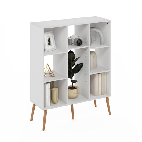 Furinno Claude Mid Century Style Book Shelf, 8-Cube Bookshelf, Cube Storage Organizer Bookcase with Wood Legs, 10.9 x 31.5 x 39.3, for Living Room, Bedroom, Home Office, White