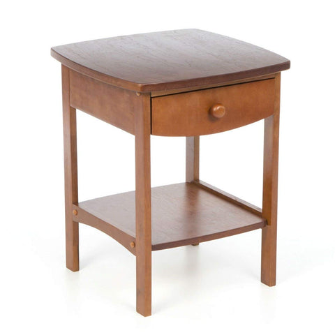 FastFurnishings Walnut Wood Finish 1-Drawer Bedroom Nightstand Bedside Table