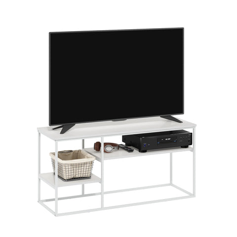 Furinno Moretti TV Stand, 3-Tier Metal Frame Modern Entertainment Center, Open Shelf TV Console for TV up to 45 Inch, for Living Room, Bedroom, Solid White