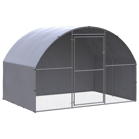 vidaXL Galvanized Steel Outdoor Chicken Coop - Spacious and Durable Poultry Enclosure with Water-Resistant Roof, 9.8'x6.6'x6.6' - Easy Maintenance Cage - Silver Gray