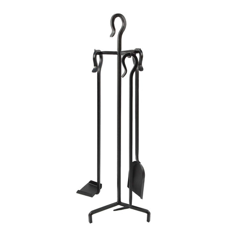 Minuteman International Berlin 4-piece Wrought Iron Fireplace Tool Set, Black