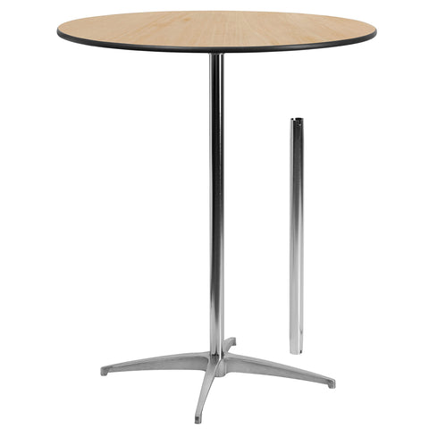 Flash Furniture Lars 36'' Round Wood Cocktail Table with 30'' and 42'' Columns, Wood Bar Height Table for Commercial or Residential Use, Natural