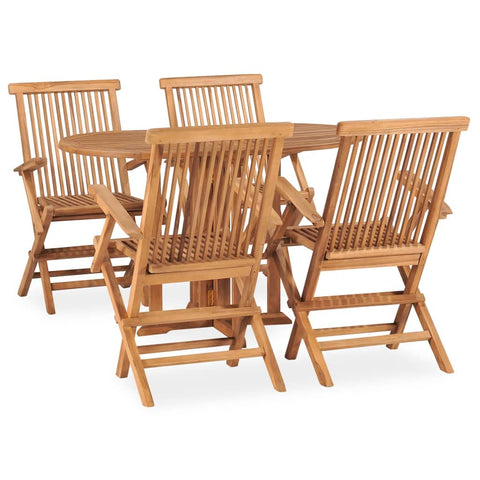 Oakestry 5-Piece Outdoor Dining Set Natural Teak Wood, Foldable Patio Garden Table & Chairs for 4, UV Resistant, Brown Finish