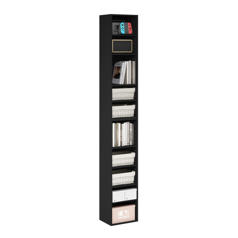 Furinno PASIR Book Shelf, 10-Tier Bookshelf, Bookcase with Open Shelf, 9.2 x 11.8 x 78.7, for Living Room, Bedroom, Home Office, Blackwood