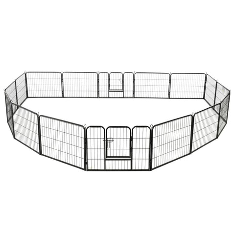 vidaXL Dog Playpen 16 Panels Dog Exercise Folding Enclosure Run Cage Wire Fence Pet Kennel Supply Indoor Outdoor Home Garden 31.5"x23.6" Black Steel