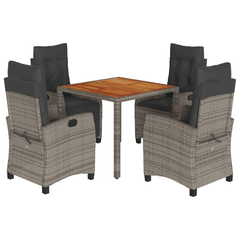 vidaXL 5 Piece Patio Dining Set with Cushions - Adjustable Reclining Chairs, Acacia Wood Table, PE Rattan - Outdoor/Garden/Backyard/Deck Furniture, Gray